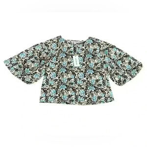 ELIZABETH AND JAMES NWT Floral Bell Half Sleeve Blouse Brown/Blue Size XS